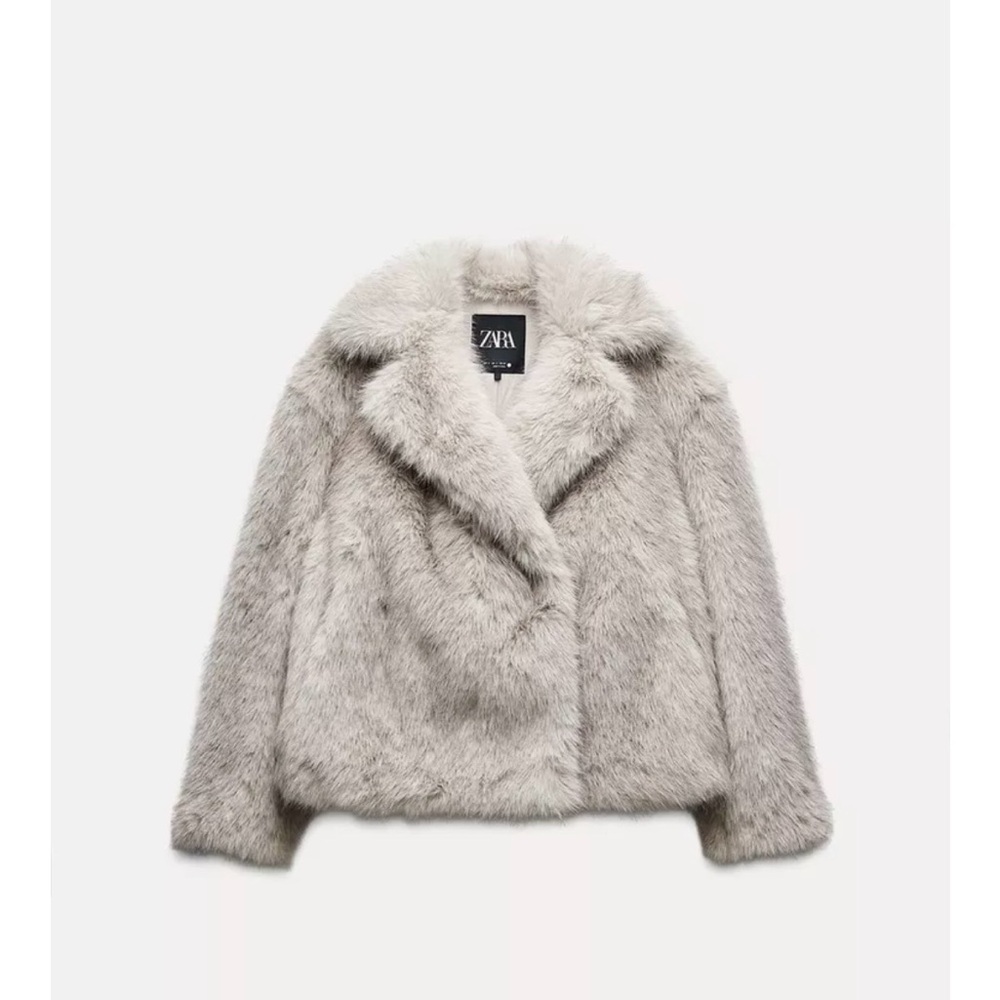 Zara Women's Taupe Gray Faux Fur Jacket Small